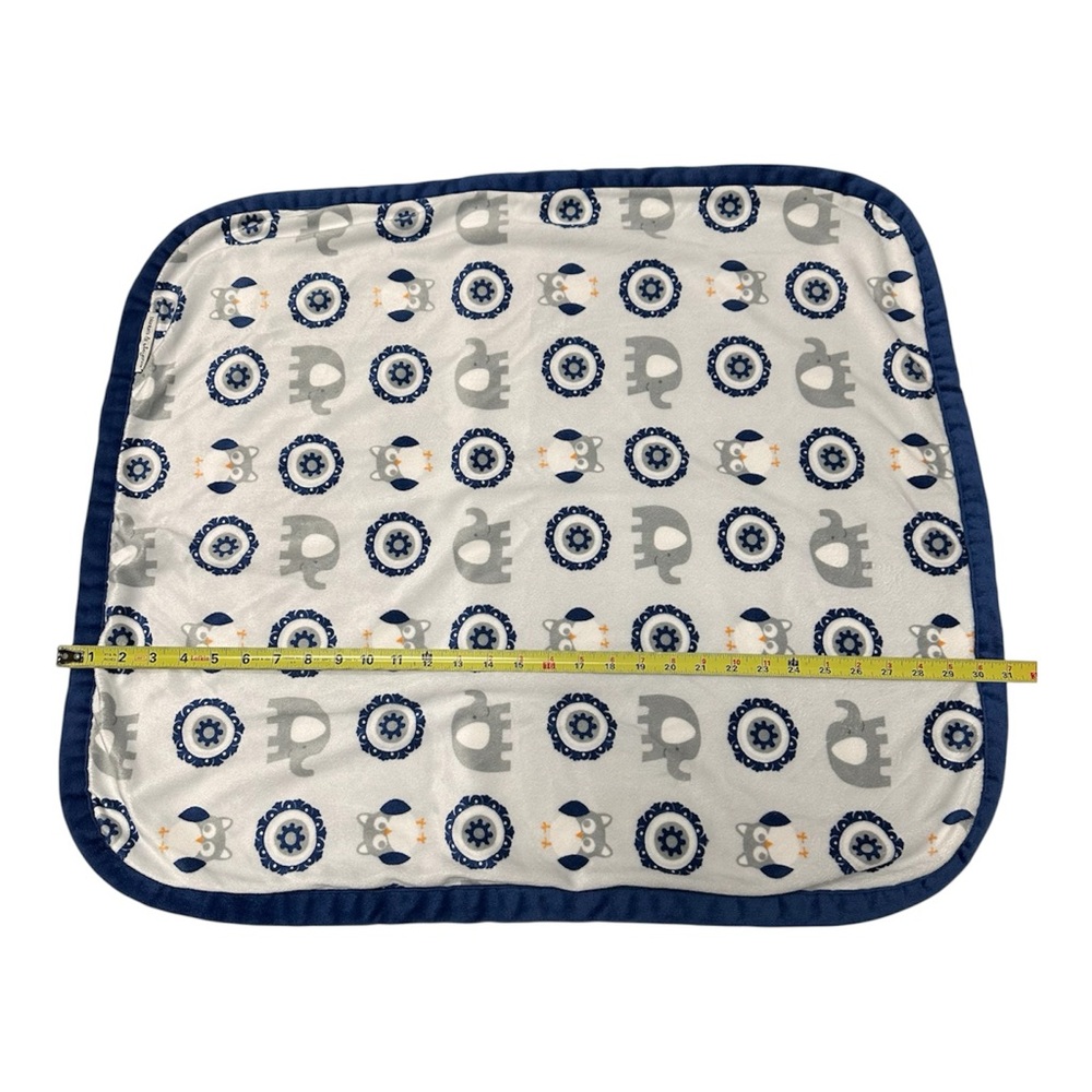 Blankets and Beyond Baby Blanket Navy Blue Gray White Owls Elephants Soft 31x27" - Picture 7 of 11